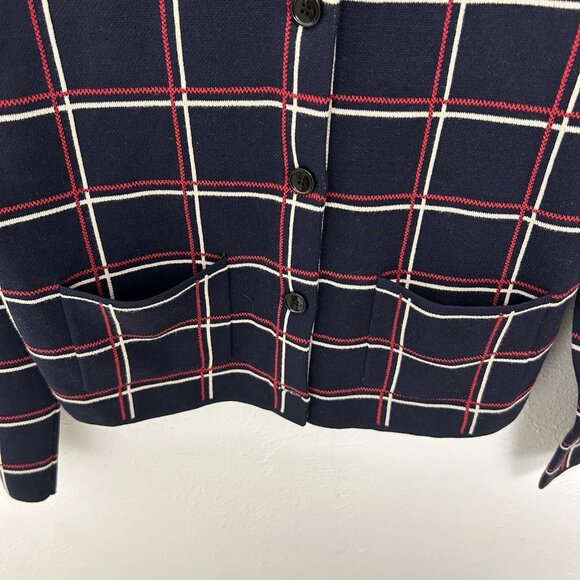 Ann Taylor Cardigan Sweater Windowpane Check Red Blue Button Down Career Size MP - Picture 5 of 10